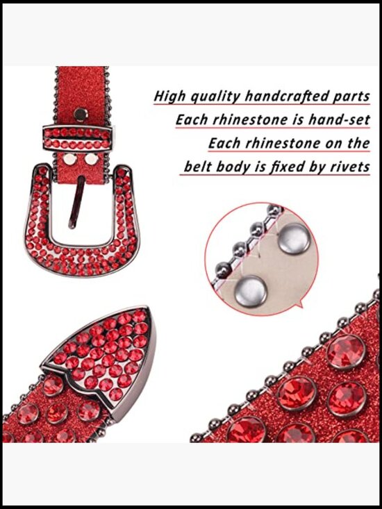 Rhinestone Belt PU Leather Sparkle Studded Western Bling Cowboy Belt main image 4